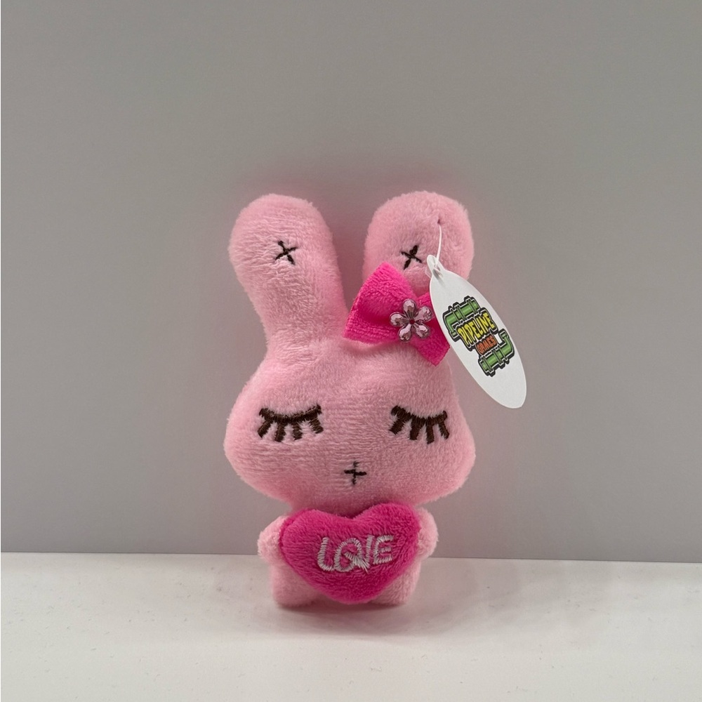 Bag Charm Keychain Charm Pink Bunny Plush with Heart "Love"